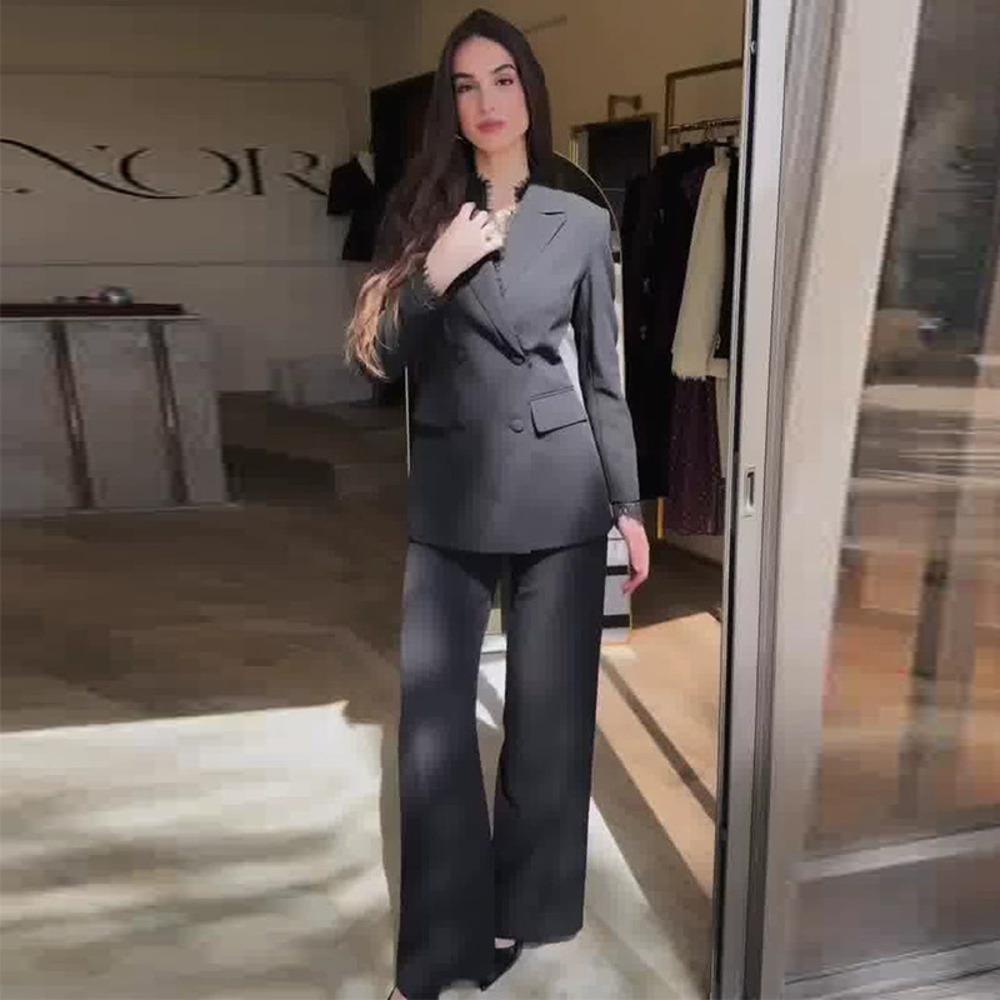 Forever 21 Solid Black Fitted Elegant Suit 2-Piece Set